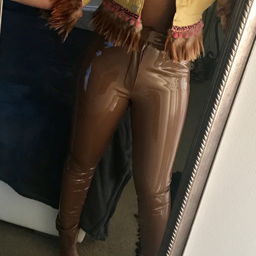 High waisted patent leather pants